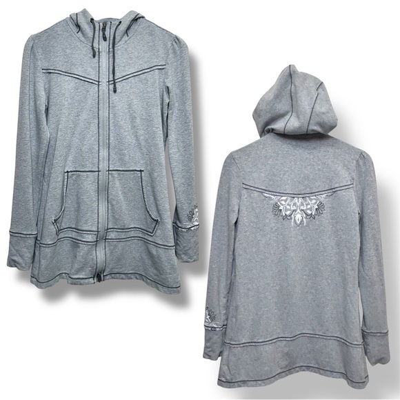 Athleta Tops - Y2K Athleta Floral Gray Full Zip Long Hoodie Jacket XS